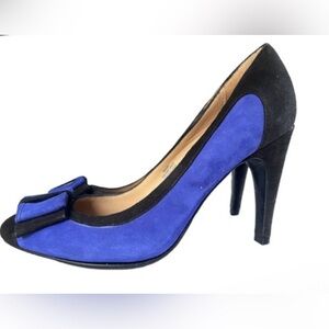 Isaac Mizrahi "Isleah" Suede Heels, Black/Purple with Bow, Size 7